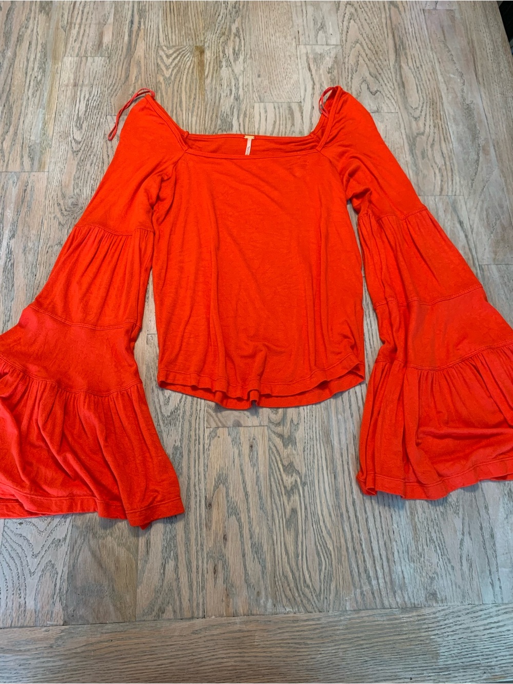 Free People Red Bell-Sleeve Top